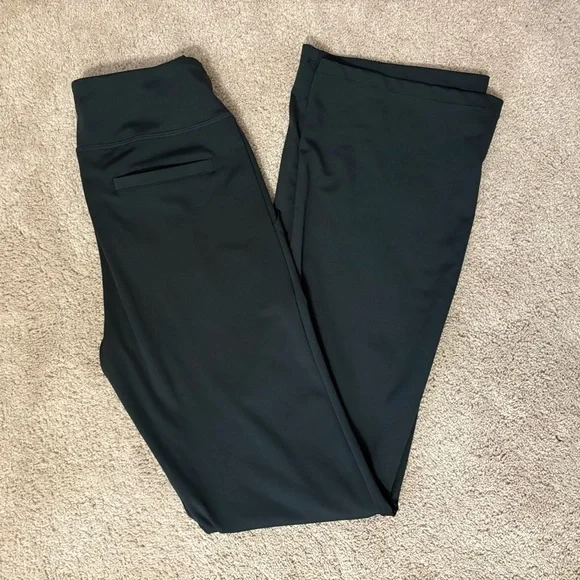 Women's Dark Green Flared Yoga Dress Pants High Waist Stretchy w/ Pockets S - Picture 5 of 6